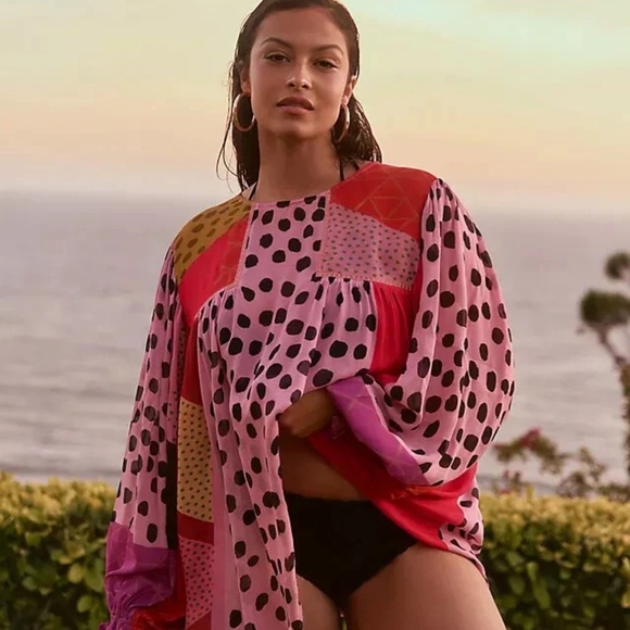 Z010. Anthropologie Miranda Peasant Blouse Bl-nk Boho Blank Spot Patchwork - Picture 4 of 4